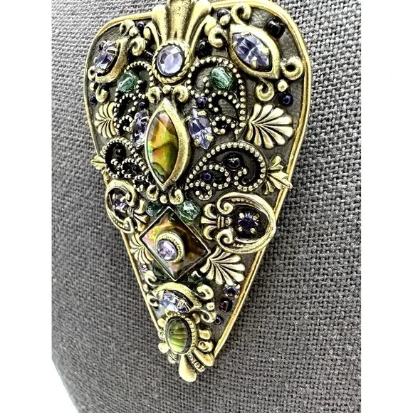 Michal Golan Stamp Brooch Pendant Gold Tone Multi Stone Statement Vintage Style - Picture 3 of 12